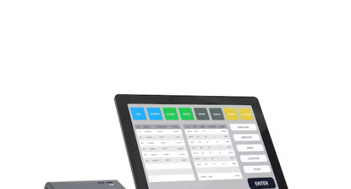 POS system with a touchscreen and receipt printer.
