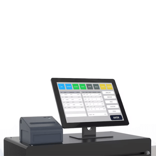 What Is a POS Programmable Keyboard? 1 POS system with a touchscreen and receipt printer.