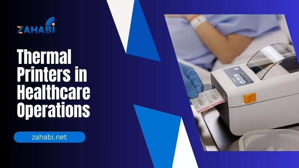 Thermal printer creating patient labels for healthcare operations and hospital workflows