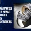 Warehouse barcode system in Kuwait showing barcode printers, scanners, and labeled cartons for inventory tracking and logistics operations