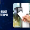 Employee using RFID ID card access control system for office entry in Kuwait