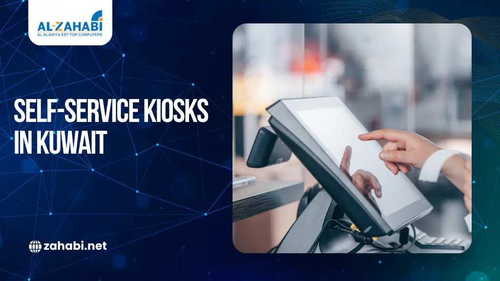 Customer using a self service kiosk Kuwait in a retail store with Al-Zahabi POS integration.