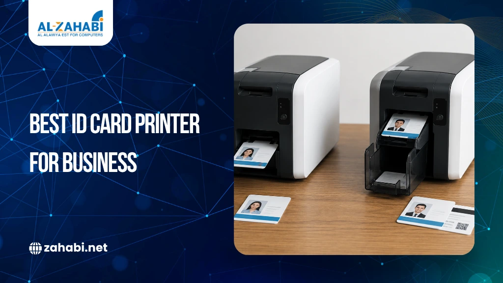 Professional ID card printers printing employee ID badges for business identification and access control systems