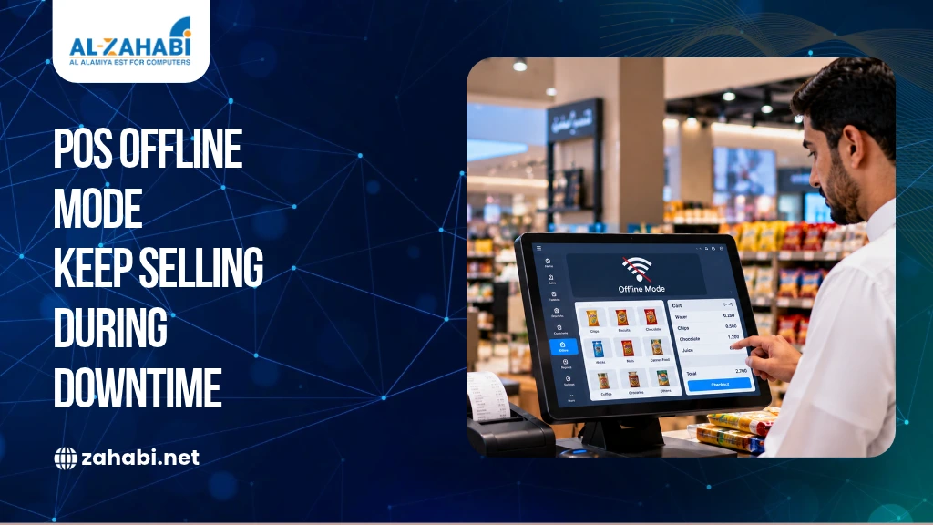 POS offline mode system in a Kuwait retail store, enabling sales transactions during internet or system downtime.
