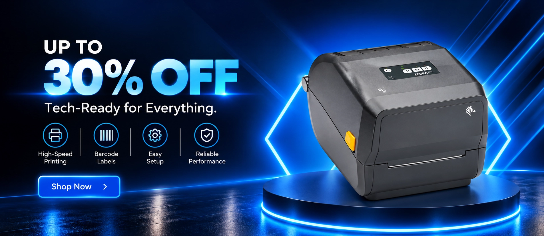 Neon Blue Thermal Printer Sale Banner