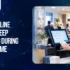 POS offline mode in a retail store with a billing system and barcode scanner for uninterrupted sales during downtime.