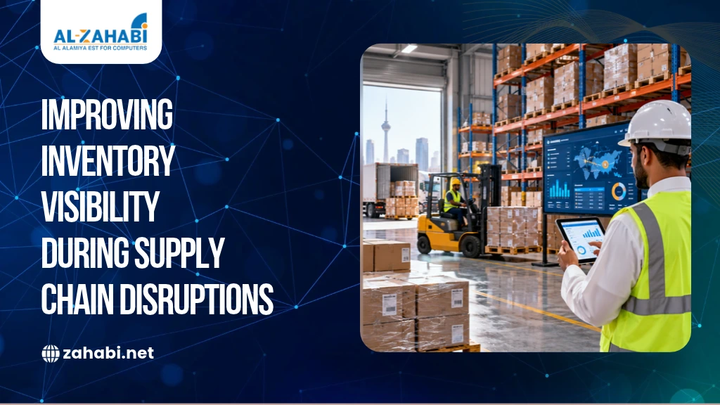 Warehouse inventory visibility system with digital dashboards, real-time stock tracking, and supply chain monitoring.