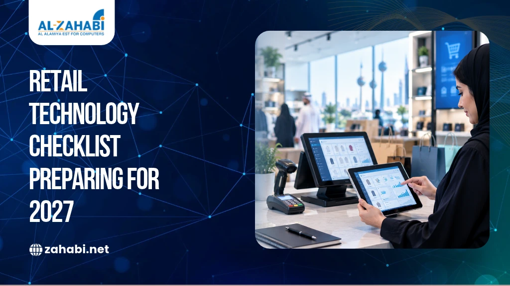 Retail technology checklist featuring POS systems, digital inventory dashboards, and payment terminals for modern retail businesses.
